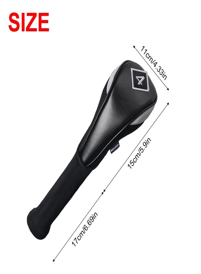 Andux PU Golf Hybrid Club Head Covers with Dial No. Tag Long Neck 4pcs/Set CTMT-04 Black - Image 2