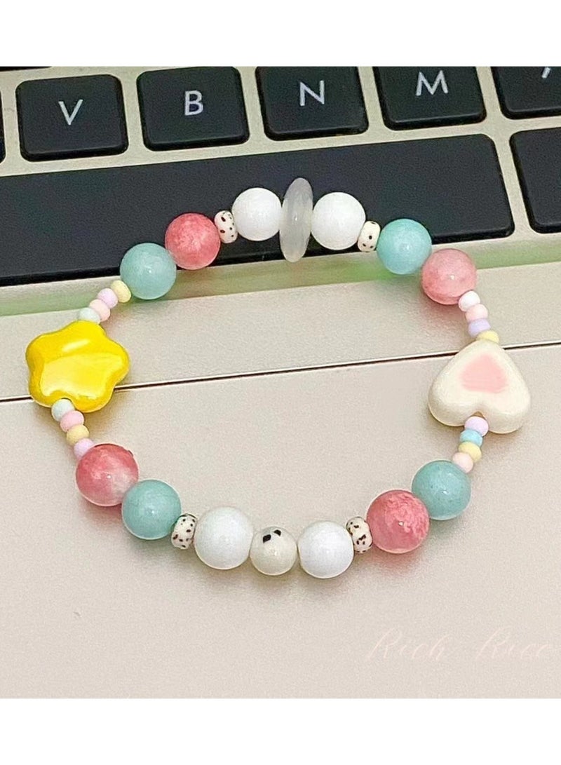 Goolsky 【أجواء حلوى الصيف】سوار ملون من الخرز – مجوهرات يدوية الصنع بتصميم زهور وقلوب لطيفة، أسلوب صيفي - Image 1
