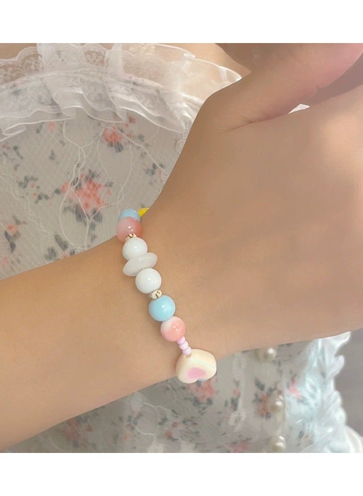 Goolsky 【أجواء حلوى الصيف】سوار ملون من الخرز – مجوهرات يدوية الصنع بتصميم زهور وقلوب لطيفة، أسلوب صيفي - Image 2