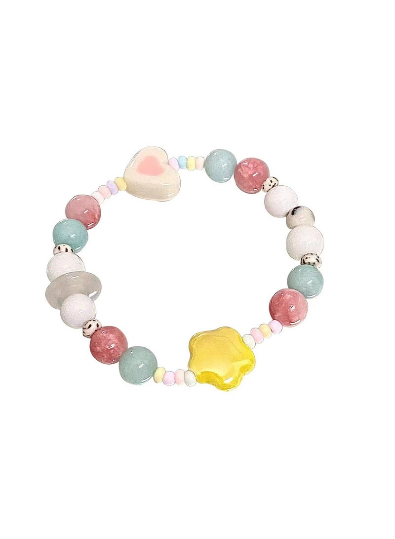 Goolsky 【أجواء حلوى الصيف】سوار ملون من الخرز – مجوهرات يدوية الصنع بتصميم زهور وقلوب لطيفة، أسلوب صيفي - Image 3
