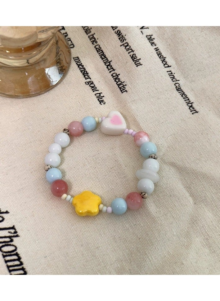 Goolsky 【أجواء حلوى الصيف】سوار ملون من الخرز – مجوهرات يدوية الصنع بتصميم زهور وقلوب لطيفة، أسلوب صيفي - Image 4