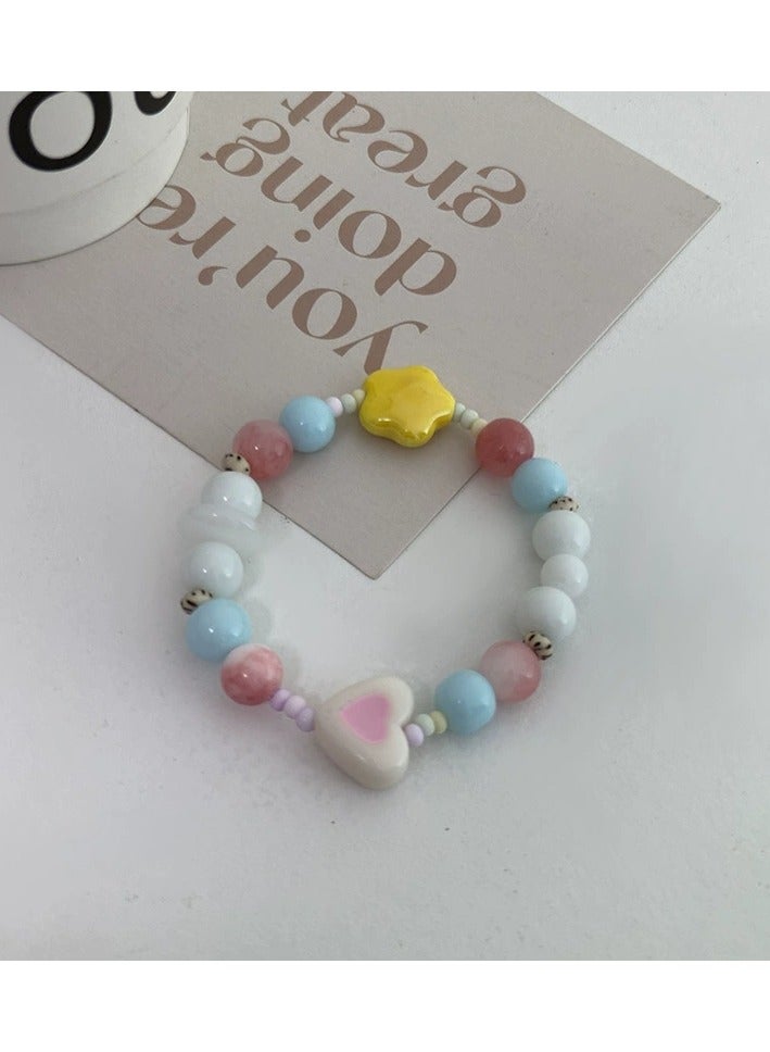 Goolsky 【أجواء حلوى الصيف】سوار ملون من الخرز – مجوهرات يدوية الصنع بتصميم زهور وقلوب لطيفة، أسلوب صيفي - Image 5