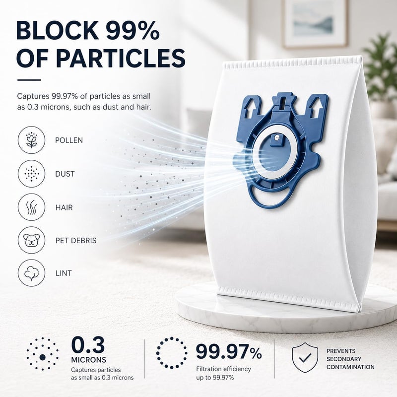 Bluearks 14 حقيبة من أكياس المكنسة الكهربائية ثلاثية الأبعاد Airclean GN، متوافقة مع سلسلة Miele Classic C1 وComplete C1 وC2 وC3 وS400i وS600 وS2 وS5 وS8، مع 4 مرشحات MP و4 مرشحات AC - Image 4