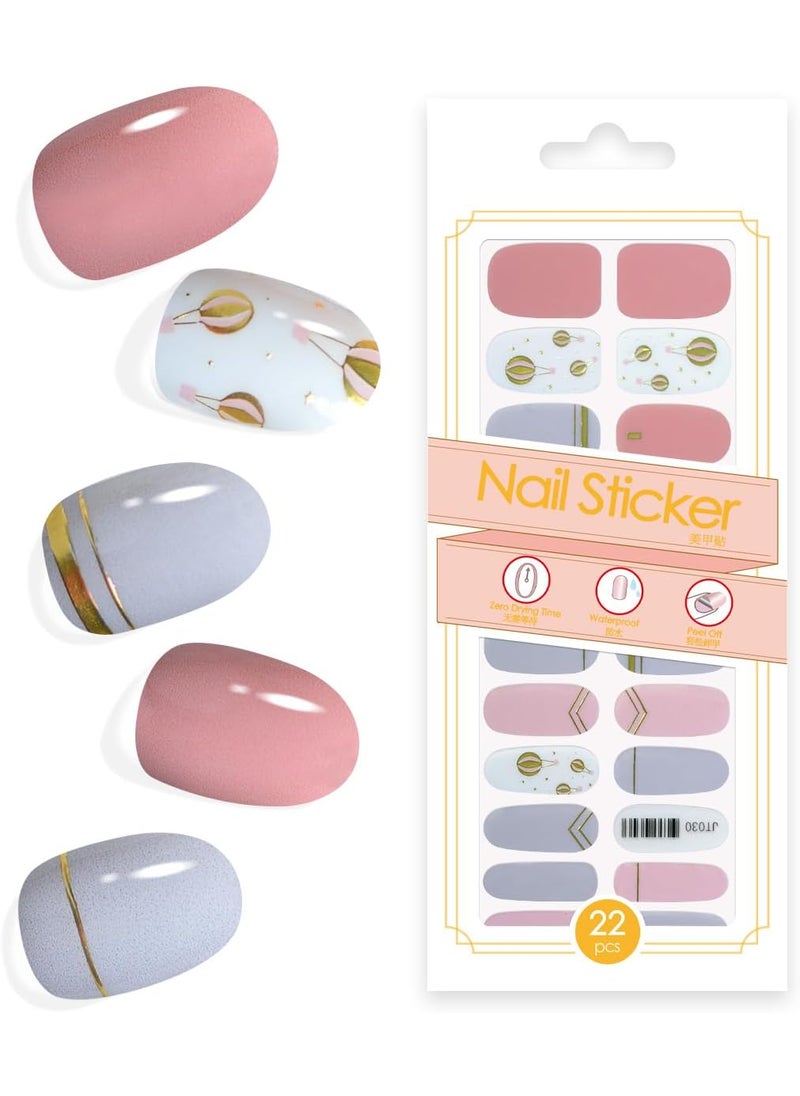 King Horse 22pcs Nail Strips UV Free Nail Stickers Long Lasting Gel Nail Polish Strips Gloss Nail Wraps with 2 Prep Pad, 1 Nail File (Hot Air Balloon T030) 