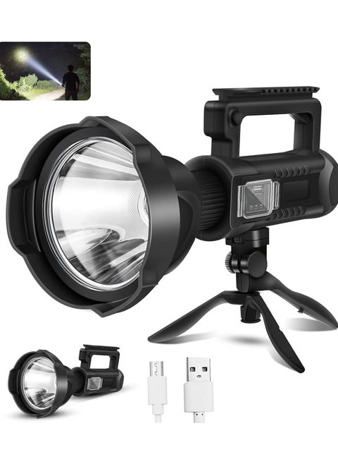 High Brightness Rechargeable LED Flashlight with Tripod Stand and 4 Modes, IPX5 Waterproof, Camping, Home Security, Emergency Flashlight
