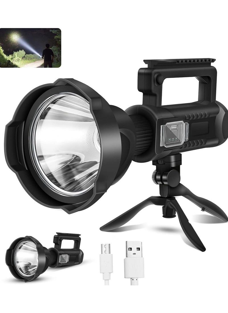 High Brightness Rechargeable LED Flashlight with Tripod Stand and 4 Modes, IPX5 Waterproof, Camping, Home Security, Emergency Flashlight