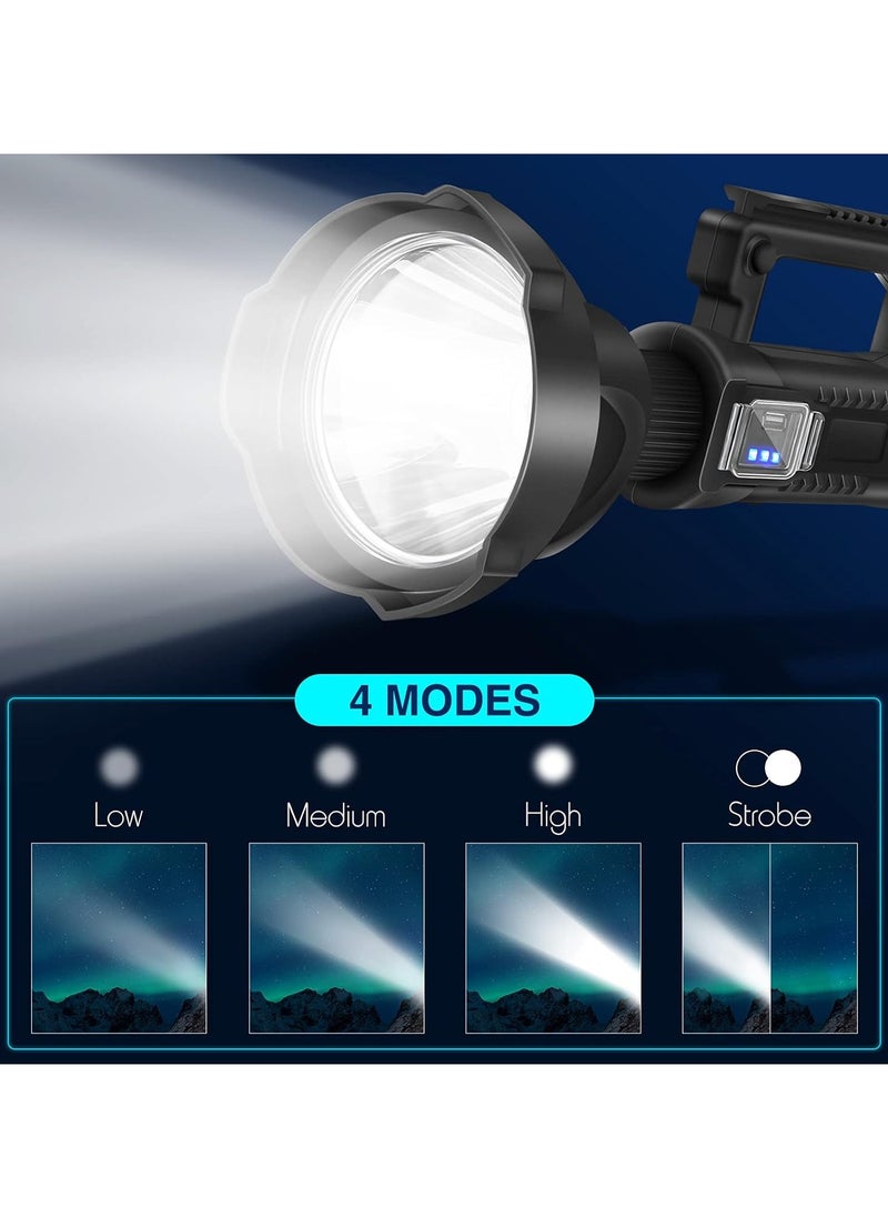 High Brightness Rechargeable LED Flashlight with Tripod Stand and 4 Modes, IPX5 Waterproof, Camping, Home Security, Emergency Flashlight
