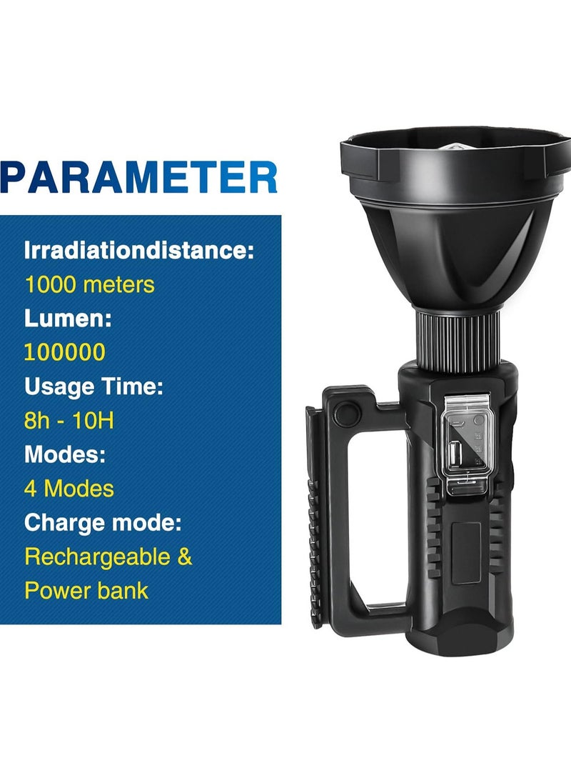 High Brightness Rechargeable LED Flashlight with Tripod Stand and 4 Modes, IPX5 Waterproof, Camping, Home Security, Emergency Flashlight
