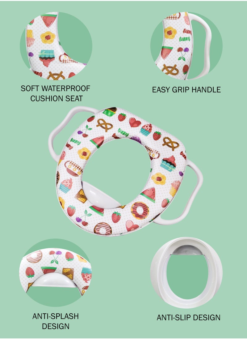 Toshionics Baby Potty Training Seat with Built-In Handles Splash Guard and Soft Detachable Cushion Comfortable and Secure Toilet Seat Cover for Infants Toddlers and Kids Portable Lightweight Easy to Clean and Compatible with Regular and Elongated Toilet Seats Travel-Friendly Potty Seat for Boys and Girls  - Image 4