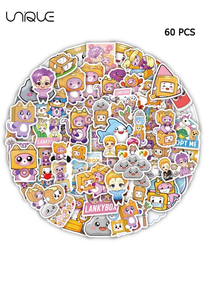 Unique 60Pcs Lankybox Theme Graffiti Stickers，Vinyl Waterproof Stickers for Water Bottles Laptop Phone Computer Guitar, Gifts for Teens, Girls, Fans - Image 1