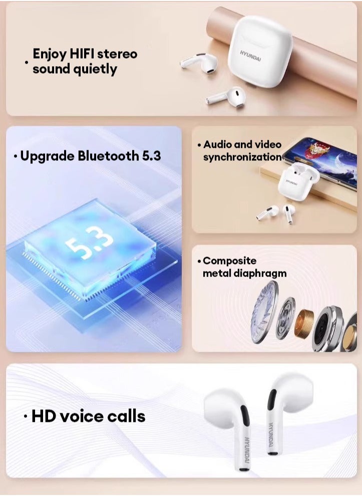 HYUNDAI - Hyundai HY-T02 Wireless Bluetooth Headphones-White - Image 1