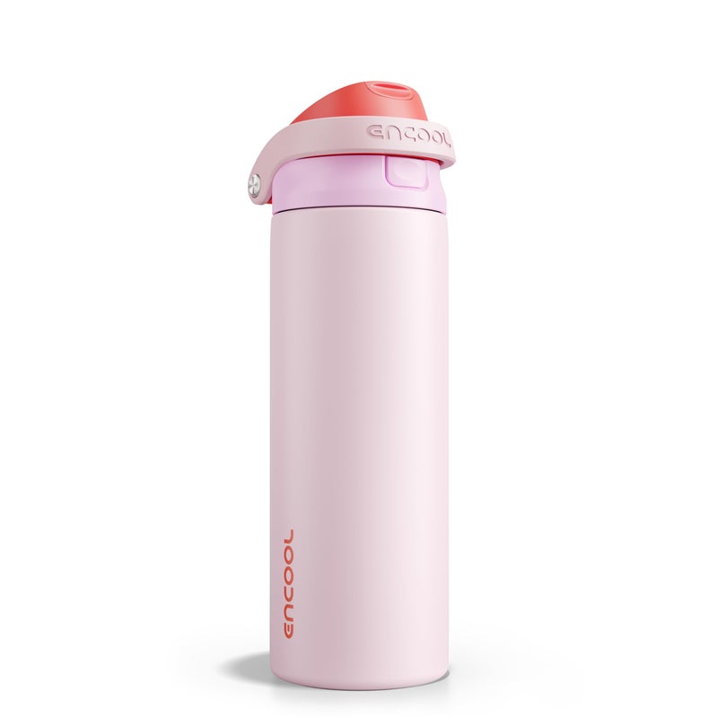 Encool SwiftSip Insulated Stainless Steel Water Bottle with Straw - Leak Proof Sports Water Bottle for School, Travel, Keeps Cold All Day, One-Touch Flip Lid, BPA-Free, 24 oz, Lychee Pink - Image 1