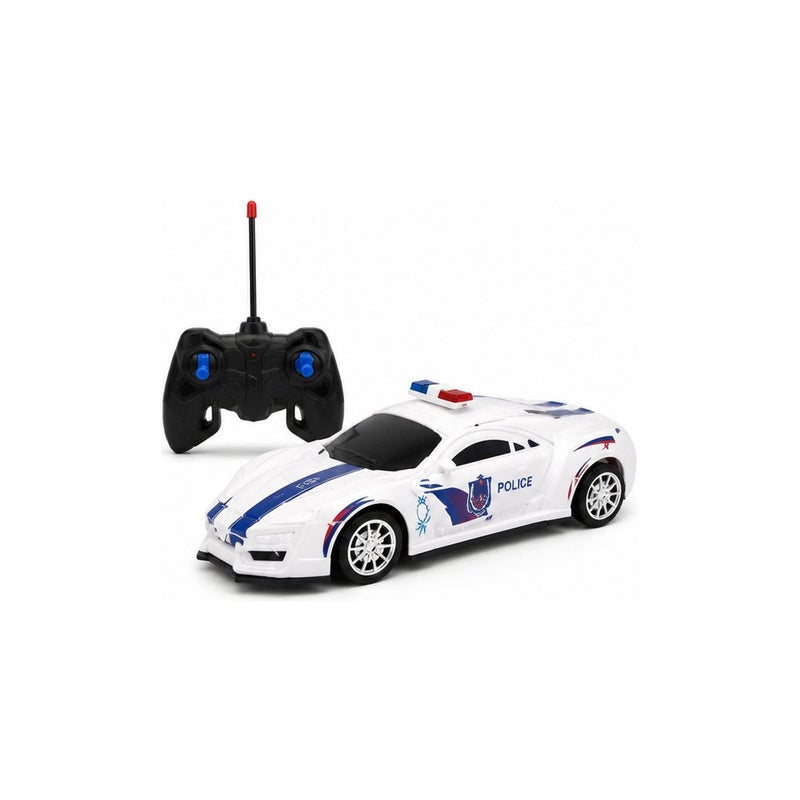 Remote Adventure: Remote-Controlled Police Car Toy for Young Players, White and Blue RC Sport Car with Lights - Image 1