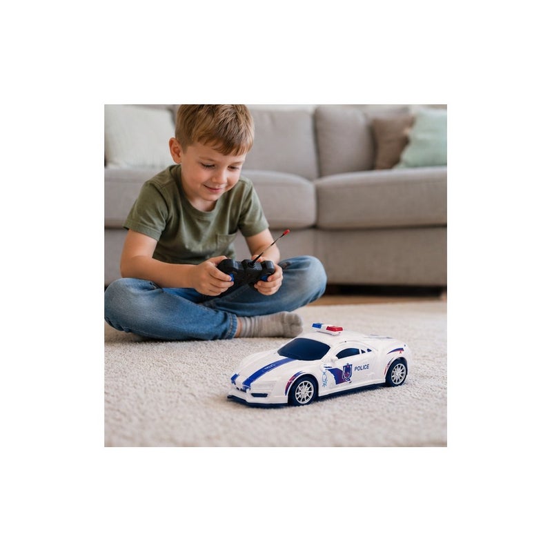 Remote Adventure: Remote-Controlled Police Car Toy for Young Players, White and Blue RC Sport Car with Lights - Image 3