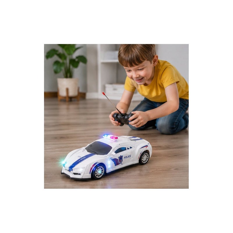 Remote Adventure: Remote-Controlled Police Car Toy for Young Players, White and Blue RC Sport Car with Lights - Image 4