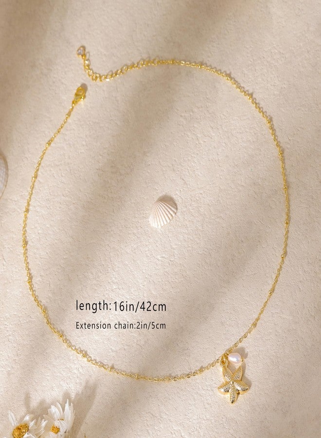 Ewrkbrㅤ Ewrkbr Gold Necklace for Women,14K Gold Plated Shell Starfish Beach Necklaces Cute Boho Pendant Necklace Fashion Summer Waterproof Pearl Jewelry for Women, Brass, No Gemstone - Image 3