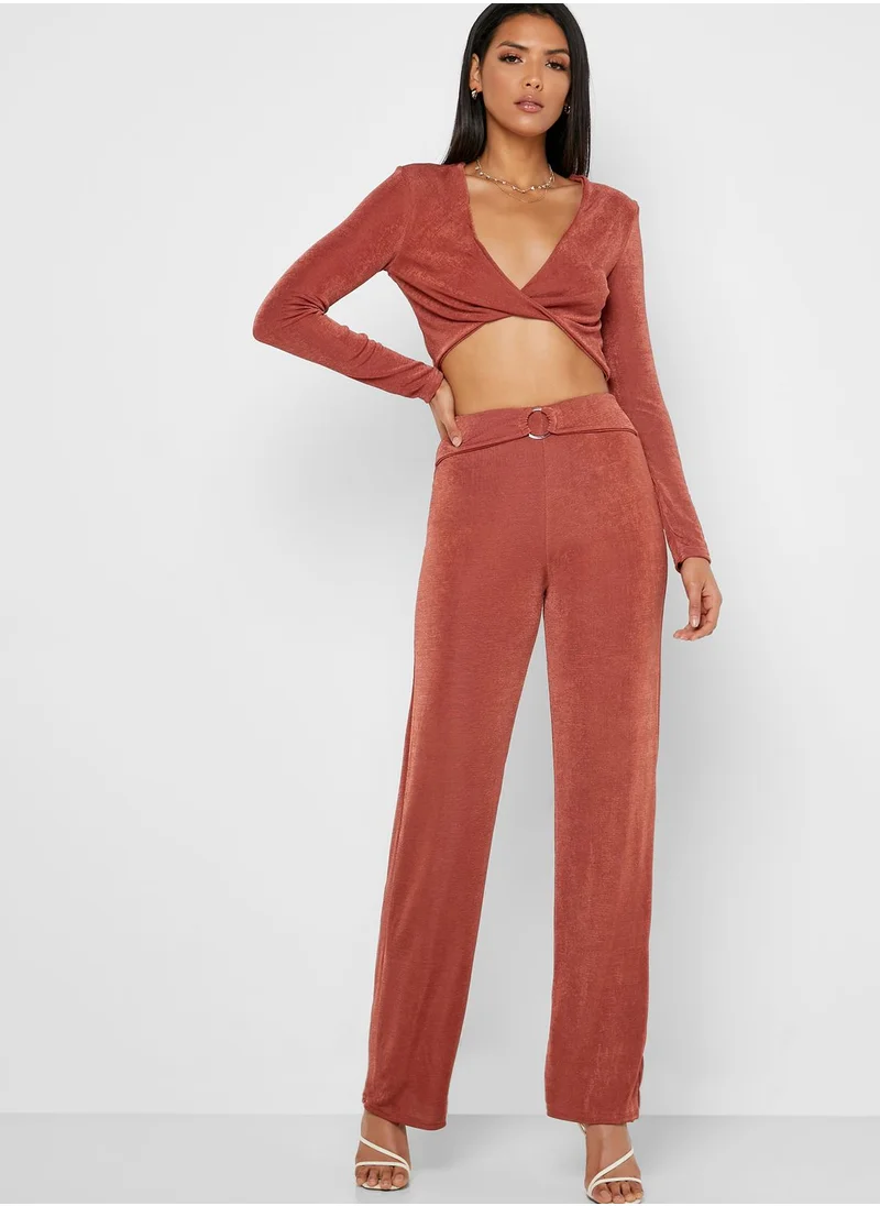 Missguided Belt Detail Straight Leg Pants