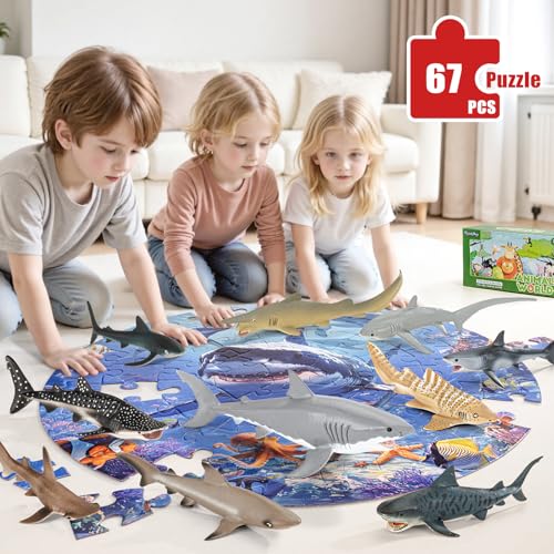 THINKBAY Shark Toys for Kids 10PCS 58 Realistic Shark Figurines 67PCS 20 Large Sea Ocean Animals Jigsaw Puzzles Toys for Kids Ages 46 Birthday Party Favors Gifts for Toddlers Boys Girls - Image 5