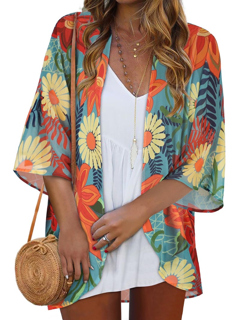 rosemia Womens Tops Resort Wear for Women Kaftan Kimono Cardigans Summer Resort Cruise Shirts (Colorful Gardens,XL) - Image 1