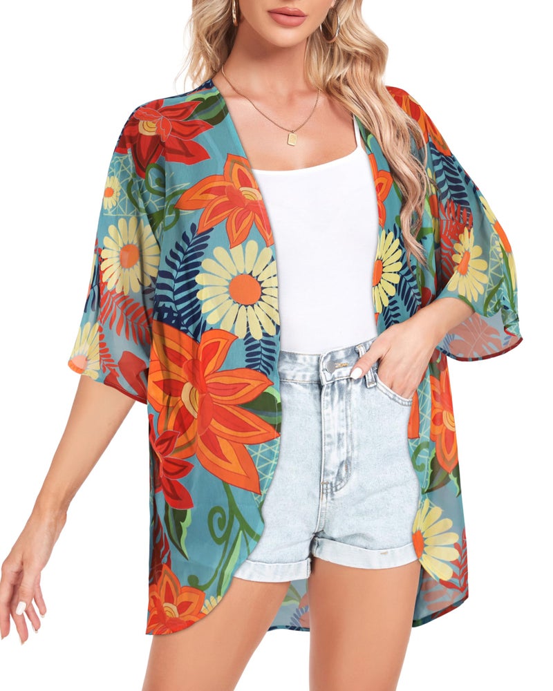rosemia Womens Tops Resort Wear for Women Kaftan Kimono Cardigans Summer Resort Cruise Shirts (Colorful Gardens,XL) - Image 4