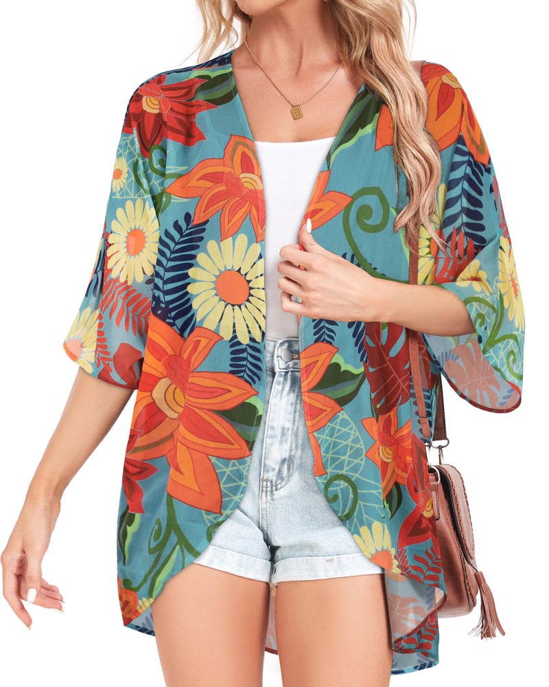 rosemia Womens Tops Resort Wear for Women Kaftan Kimono Cardigans Summer Resort Cruise Shirts (Colorful Gardens,XL) - Image 3