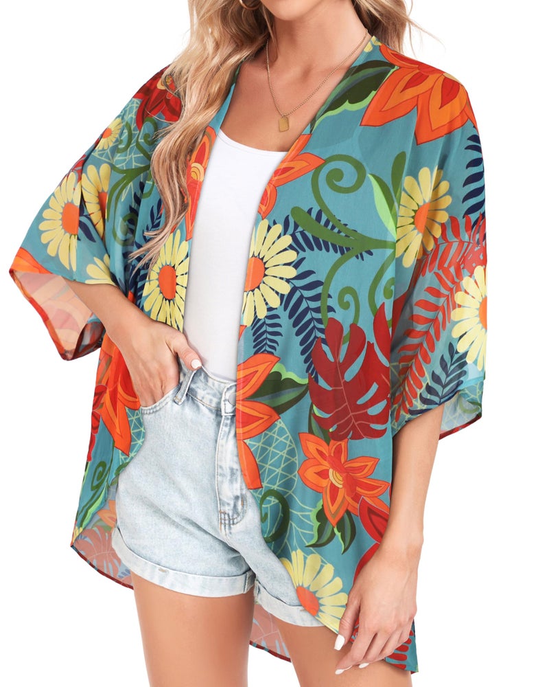 rosemia Womens Tops Resort Wear for Women Kaftan Kimono Cardigans Summer Resort Cruise Shirts (Colorful Gardens,XL) - Image 5