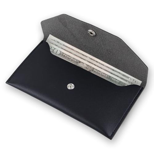 Abvsdu Cash Envelope Wallet, Reusable Envelope Wallet, Men's and Women's Genuine Leather Cashs Wallets, Money Envelopes for Cashs for Bill Planner（Black） - Image 1