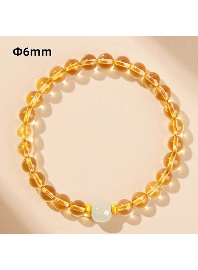 Yellow Crystal Bracelet with White Hotan Jade, 6mm Beaded Men and Women's Universal Energy Bracelet, Symbolizing Wealth, Happiness and Peace, the Perfect Christmas Gift for Family and Friends - Image 1