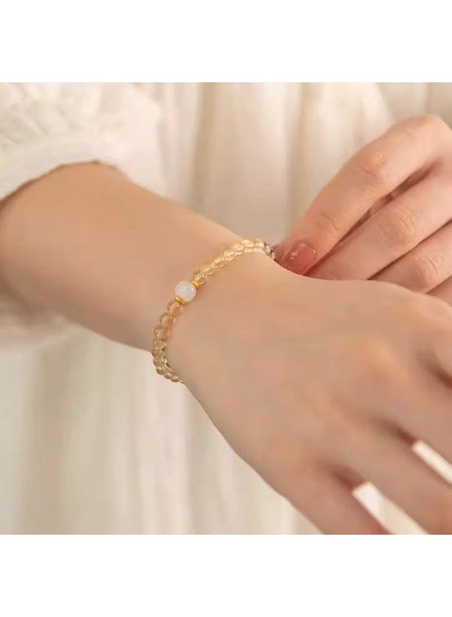 Yellow Crystal Bracelet with White Hotan Jade, 6mm Beaded Men and Women's Universal Energy Bracelet, Symbolizing Wealth, Happiness and Peace, the Perfect Christmas Gift for Family and Friends - Image 2