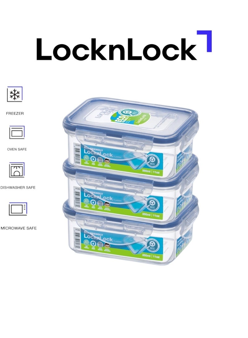 LocknLock 350ml Rectangular Airtight Food Storage PACK OF 3 - BPA-Free, Microwave, Freezer, and Dishwasher Safe - Image 1