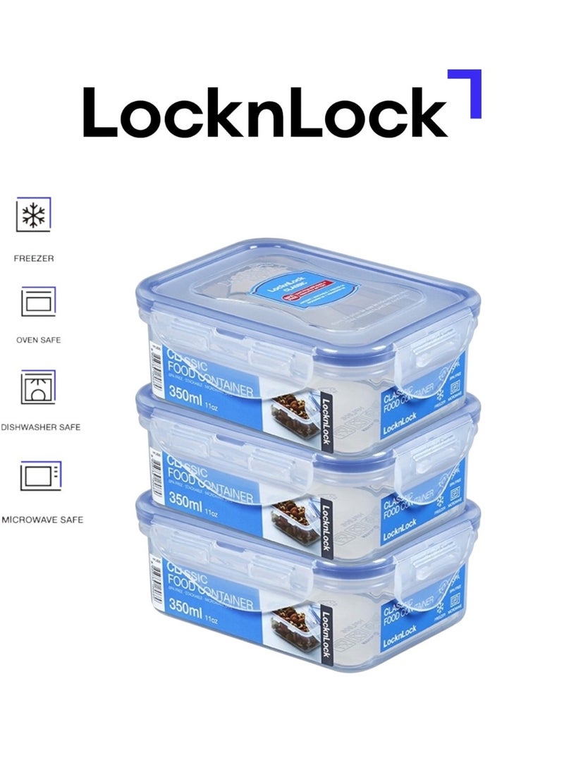 LocknLock 350ml Rectangular Airtight Food Storage PACK OF 3 - BPA-Free, Microwave, Freezer, and Dishwasher Safe - Image 2