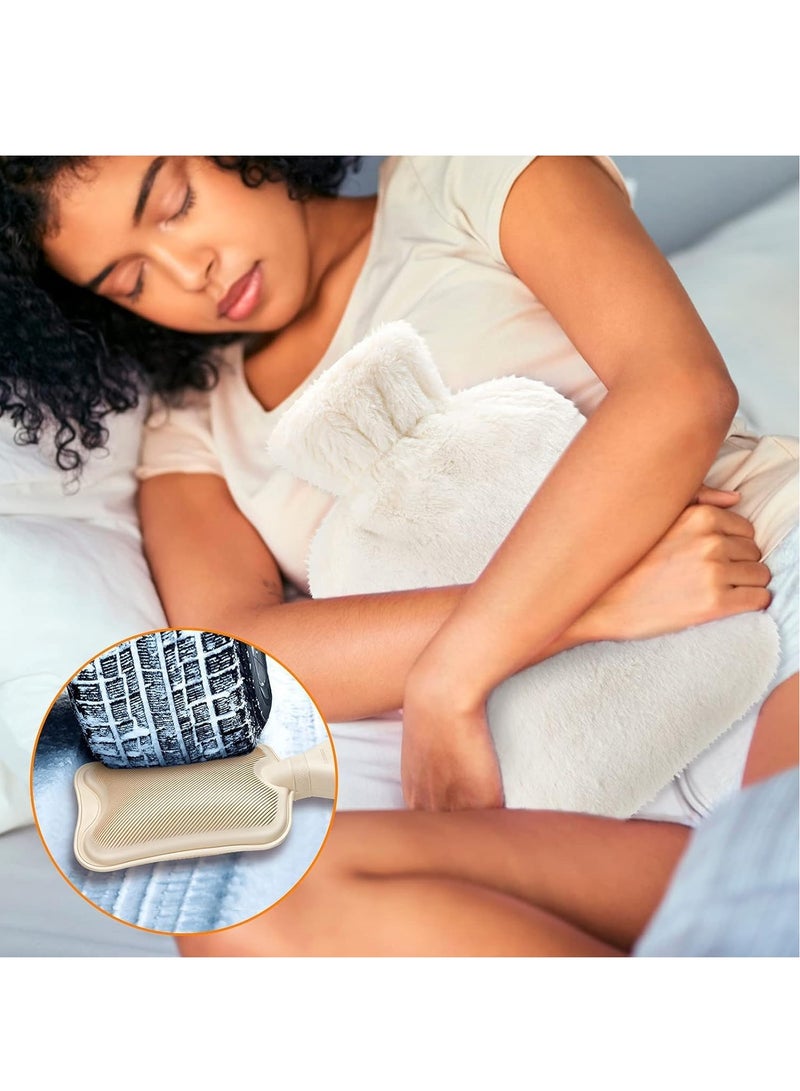 إسكدنيا زجاجة ماء ساخنة مغطاة بقماش الصوف الناعم 2 لتر زجاجة ماء ساخنة للعلاج بالحرارة والبرد لتخفيف الألم في الظهر والرقبة وآلام الدورة الشهرية. - Image 2