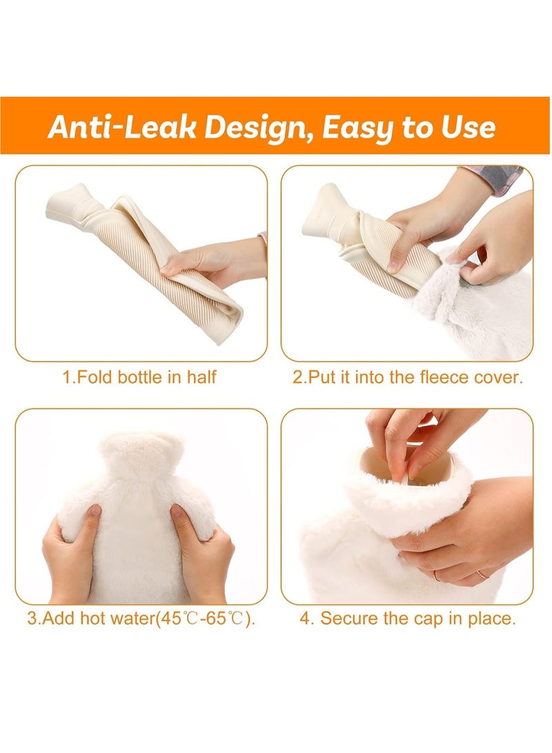 إسكدنيا زجاجة ماء ساخنة مغطاة بقماش الصوف الناعم 2 لتر زجاجة ماء ساخنة للعلاج بالحرارة والبرد لتخفيف الألم في الظهر والرقبة وآلام الدورة الشهرية. - Image 3