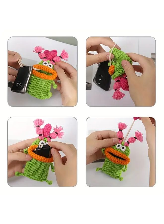 Bowknot Twist Braid Crochet Keychain Cover Soft Fabric Key Shell Protector for Women Girls - Image 4
