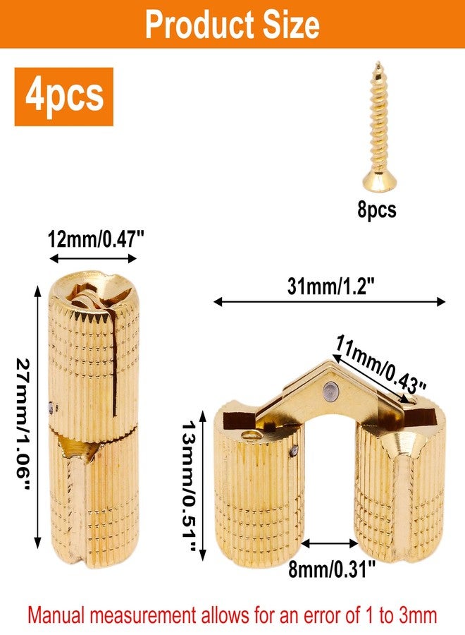 BENLIUDH 12mm Brass Barrel Hinges Cylindrical Hidden Cabinet Concealed Invisible Furniture Hinges Mount 180 Degree Opening Angle 4 Pcs - Image 2
