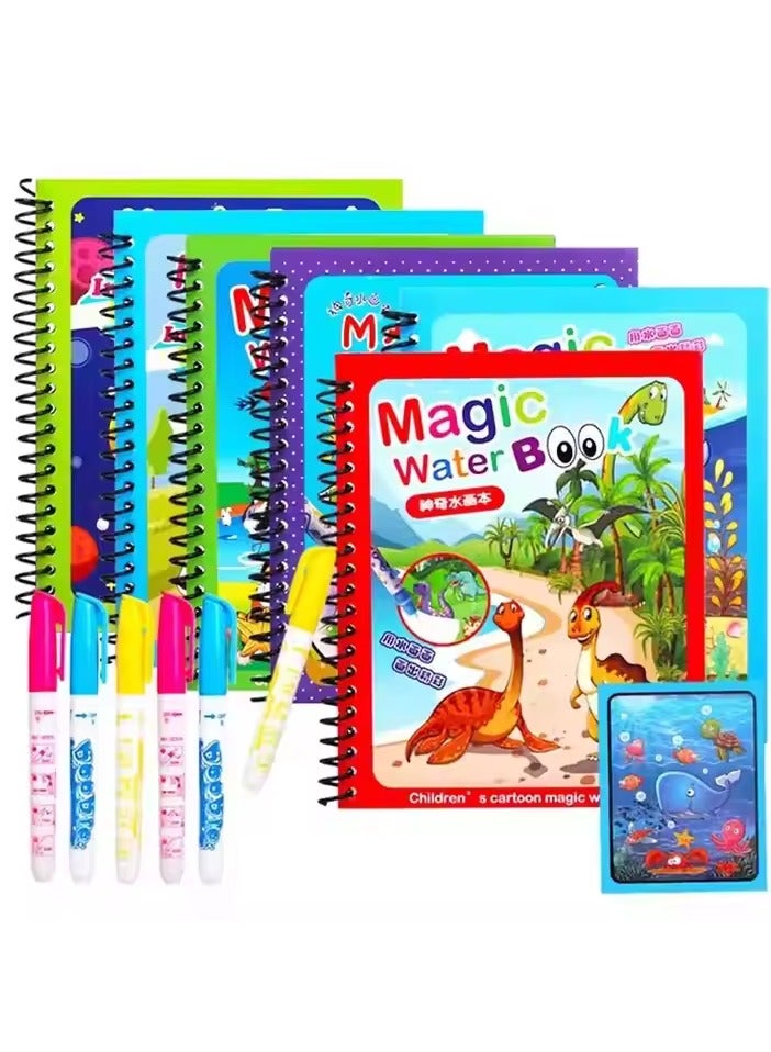 2 Magic Water Books for kids with 2 pens, Drawing book for kids, perfect for early education and creativity, Children use a water pen to reveal colors and images, Promoting learning in a fun way, Children Early Education Drawing Board, Toy For Kids, Toddler Preschool (2 Reusable drawing book & 2 Pen) - Image 1