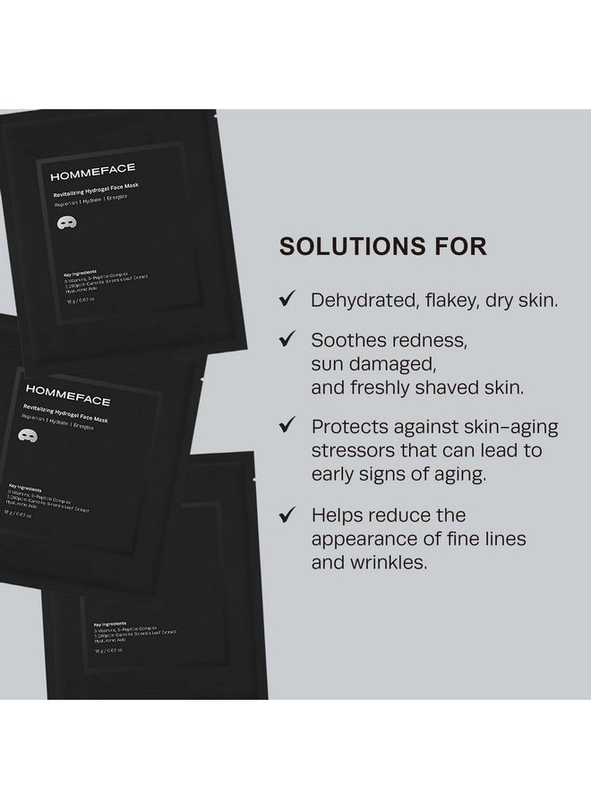 HOMMEFACE Revitalizing Hydrogel Facial Mask Set For Men (5Ct) Hydrating Antiaging & Soothing Face Sheet Mask With Hyaluronic Acid Vitamin B C E & Peptides Beardfriendly  - Image 2