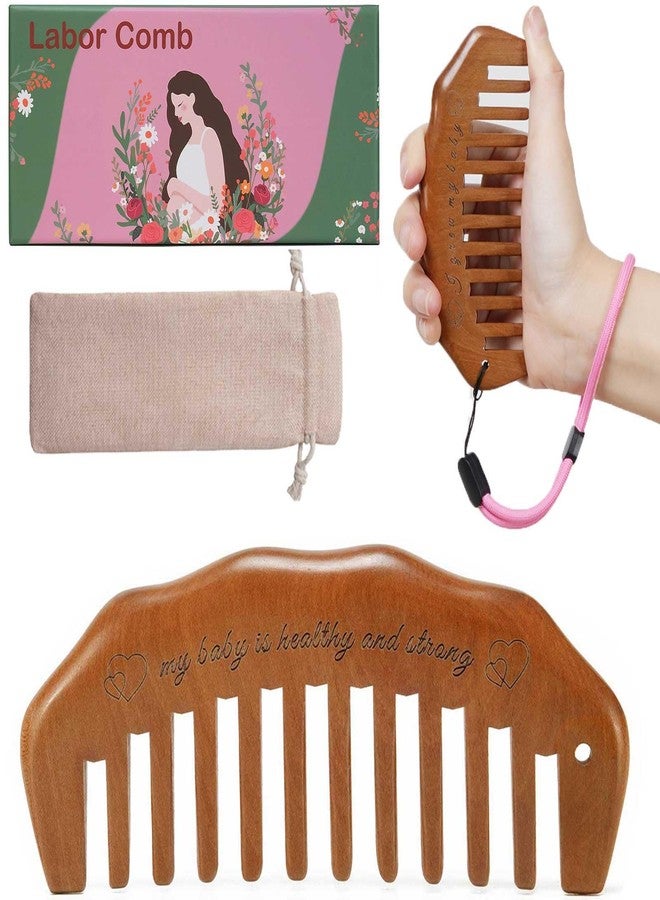 Moreinday Wooden Labor Comb for Pain, Birthing Comb for Labor Pain with Wrist Strip and Gift Box - Peach Wood - Image 1
