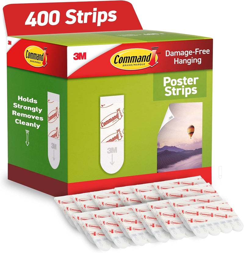 Command Poster Strips, Removable, Holds Up to 1 Lb Per Pair, 0.63 X 1.75, White, 400 Strips - Image 1