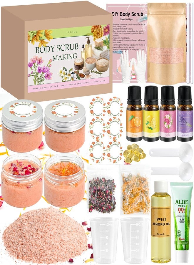 JUYRLE Body Scrub Making Kit- DIY Pink Salt Body Scrub Kit with Almond Oil, Essential Oils, Moisturizing and Exfoliating Dry Skin Hand Foot DIY Organic SPA Kit Gifts For Women & Men - Image 1