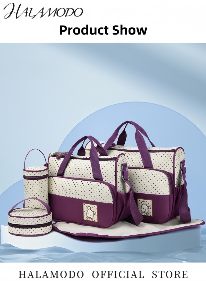 HALAMODO 5PCS Diaper Bag Portable Postpartum Package Large Capacity Mummy Bag Diaper Bag Set of 1pc Changing Pad & 1pc Insulated Bottle Bag & 1pc Food Bag & 1pc Handbag & 1pc Crossbody Bag  - Image 2