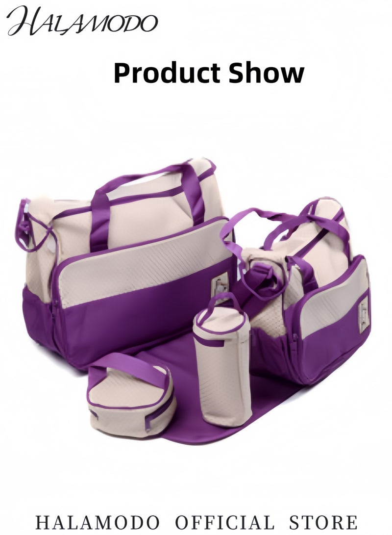 HALAMODO 5PCS Diaper Bag Portable Postpartum Package Large Capacity Mummy Bag Diaper Bag Set of 1pc Changing Pad & 1pc Insulated Bottle Bag & 1pc Food Bag & 1pc Handbag & 1pc Crossbody Bag  - Image 3