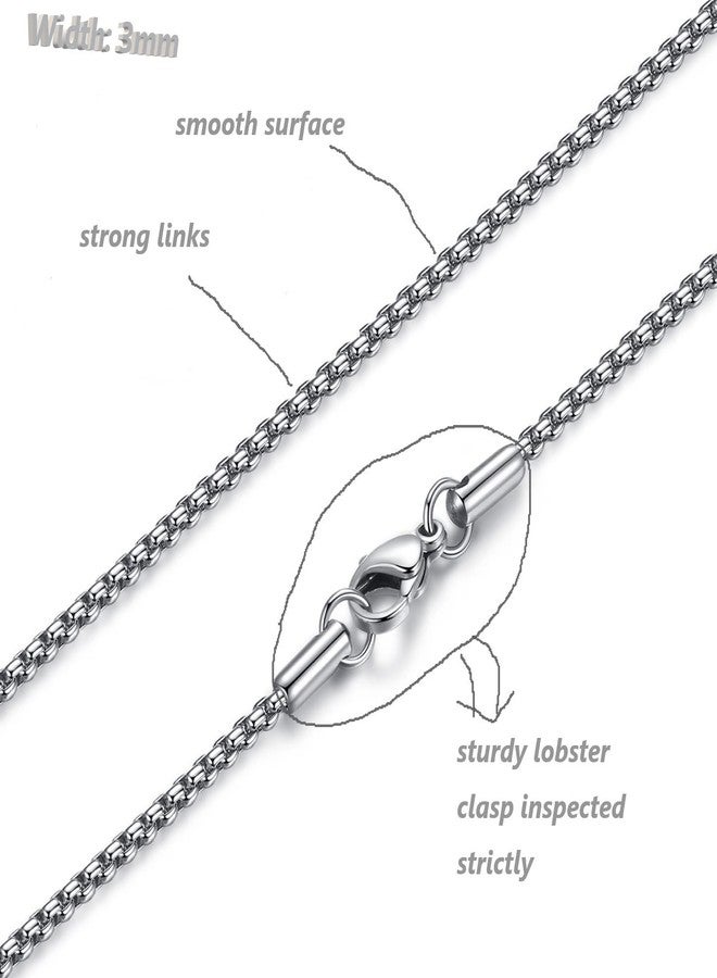 FOSIR Mens Chain Necklaces, Stainless Steel Rolo Chain Necklace for Men and Women, Silver Tone Box Chains for Men, Wide 2/3/4/5mm, 26.0 Inch long, Stainless Steel, No Gemstone - Image 4