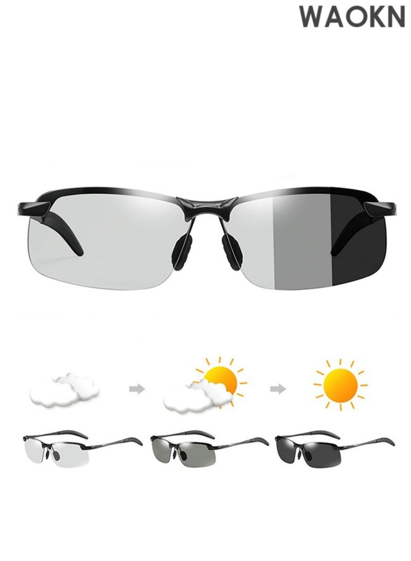 WAOKN Polarized photochromic sunglasses, photochromic glasses, men's high version day and night sunglasses, black polarized photochromic sunglasses UV400 sports sunglasses, men's driving, fishing and sports glasses - Image 3