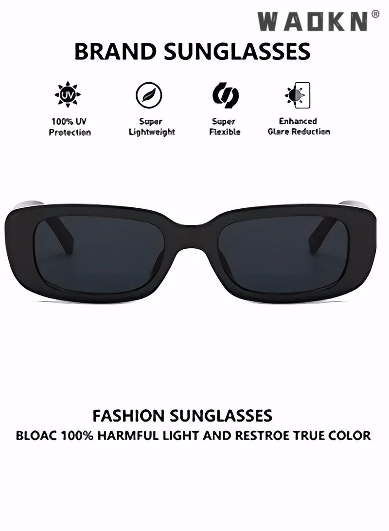 WAOKN Retro Rectangle Sunglasses Women and Men Vintage Small Square Sun Glasses Protection Glasse, UV400 Protection Glasse, Vintage Driving Glasses 90’s Fashion Narrow Square Frame Black - Image 4