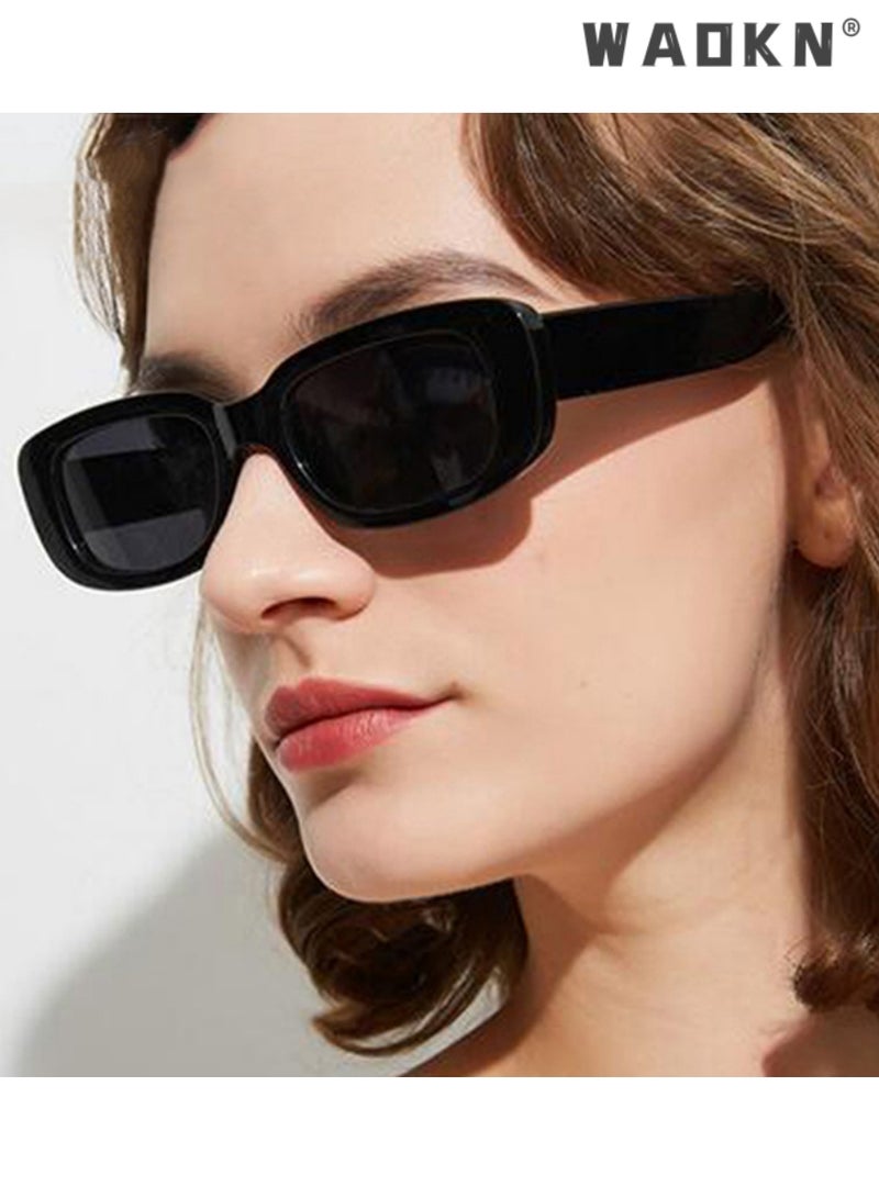 WAOKN Retro Rectangle Sunglasses Women and Men Vintage Small Square Sun Glasses Protection Glasse, UV400 Protection Glasse, Vintage Driving Glasses 90’s Fashion Narrow Square Frame Black - Image 2