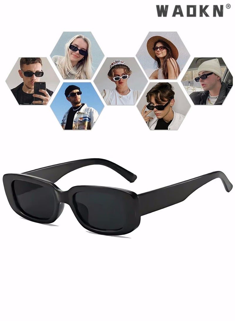 WAOKN Retro Rectangle Sunglasses Women and Men Vintage Small Square Sun Glasses Protection Glasse, UV400 Protection Glasse, Vintage Driving Glasses 90’s Fashion Narrow Square Frame Black - Image 3
