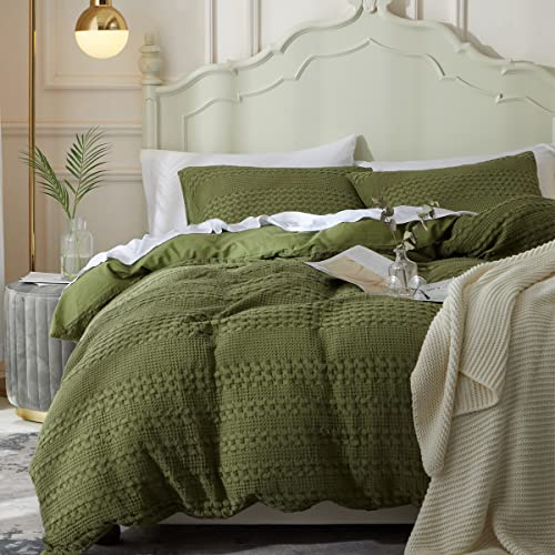 Ivellow Duvet Cover King Waffle Weave Duvet Cover Set 100 Cotton Textured Khaki Duvet Cover Cozy Soft Breathable King Duvet Cover SkinFriendly Luxury Comforter Cover Bedding Set All Season 104x90