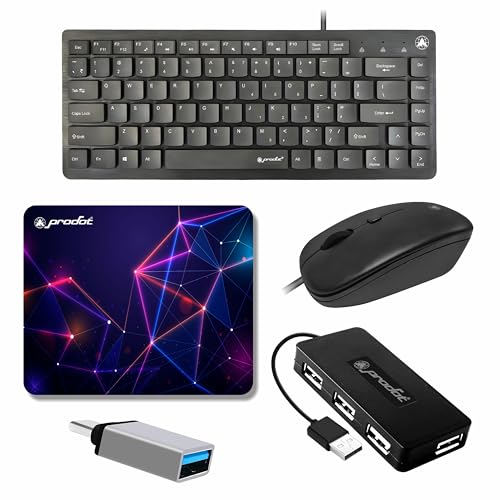 Prodot 5-in-1 Wired Combo Pack | 217 Mini Wired Keyboard (Small Size) + 215 Optical Mouse with Adjustable DPI + 4 in1 Port USB Hub + USB Type-A to Type-C OTG + Anti-Slip Mouse Pad | for Laptop/Desktop - Image 1