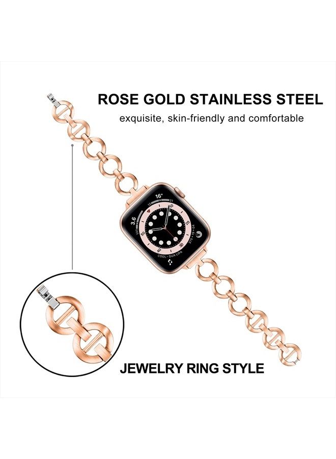 TRUMiRR Band for Apple Watch 41mm 40mm 38mm Rose Gold Women, Stainless Steel Watchband Feminine Jewelry Strap for iWatch SE Series 8 7 6 5 4 3 2 1 41mm 40mm 38mm - Image 4